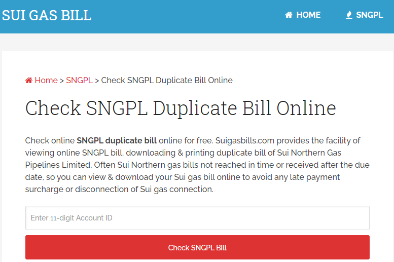 SNGPL Bill Online
