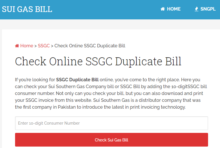SSGC Online Bill